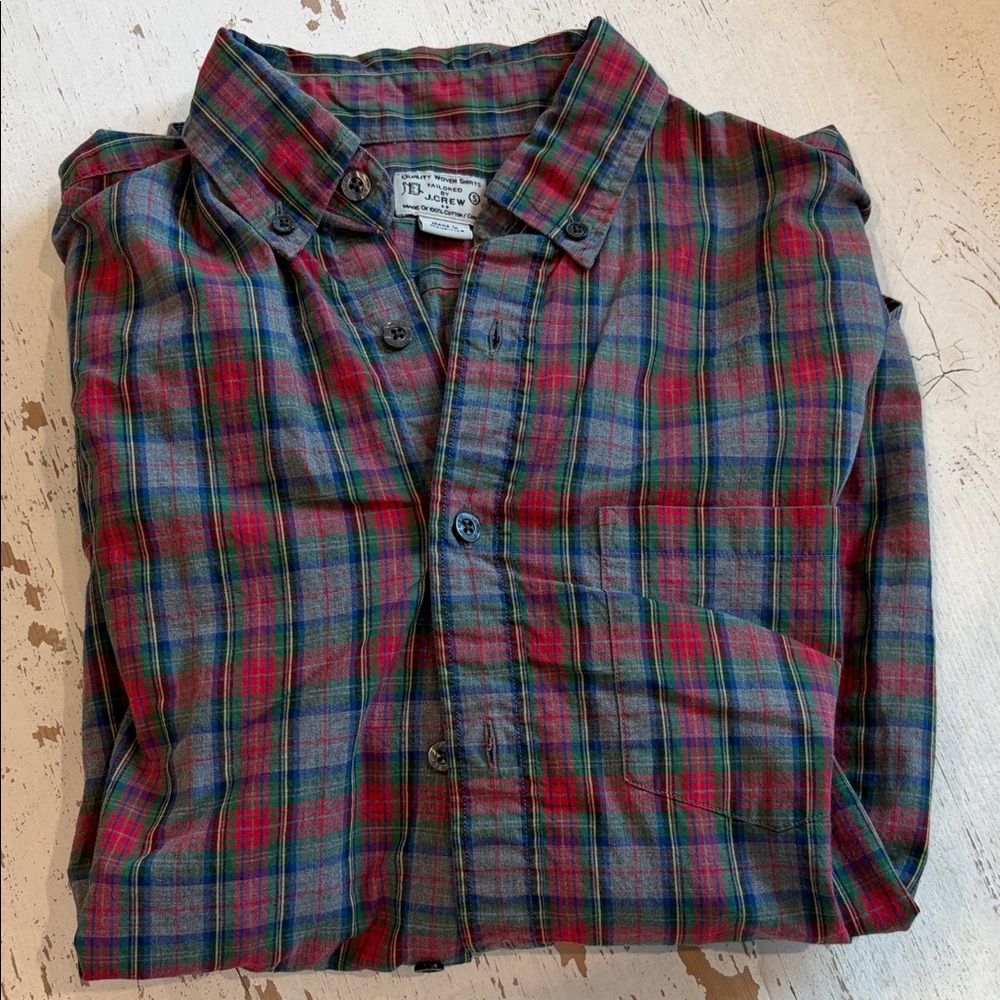 J. Crew Men's Red, Green & Blue Plaid Button-Down Shirt